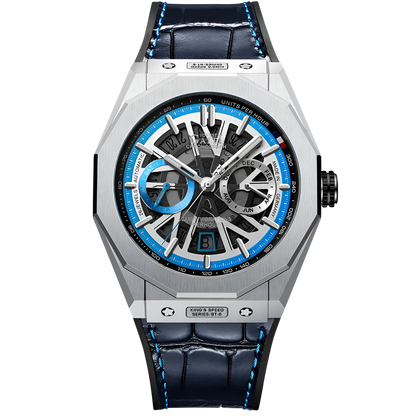 BONEST GATTI BG9601-L – Azure Momentum Edition with black leather strap and blue inner ring
