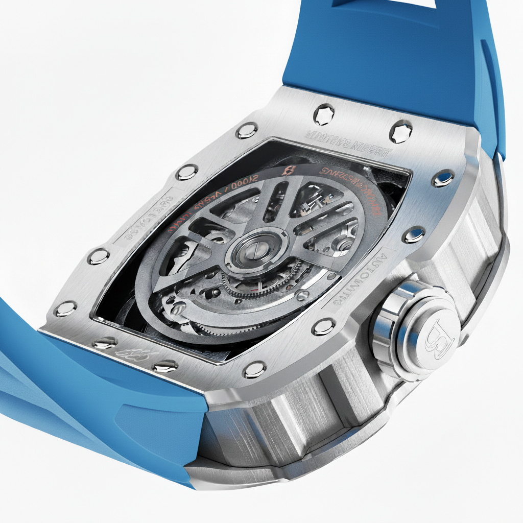 BONEST GATTI BG9901 automatic skeleton watch caseback view revealing mechanical movement through transparent back