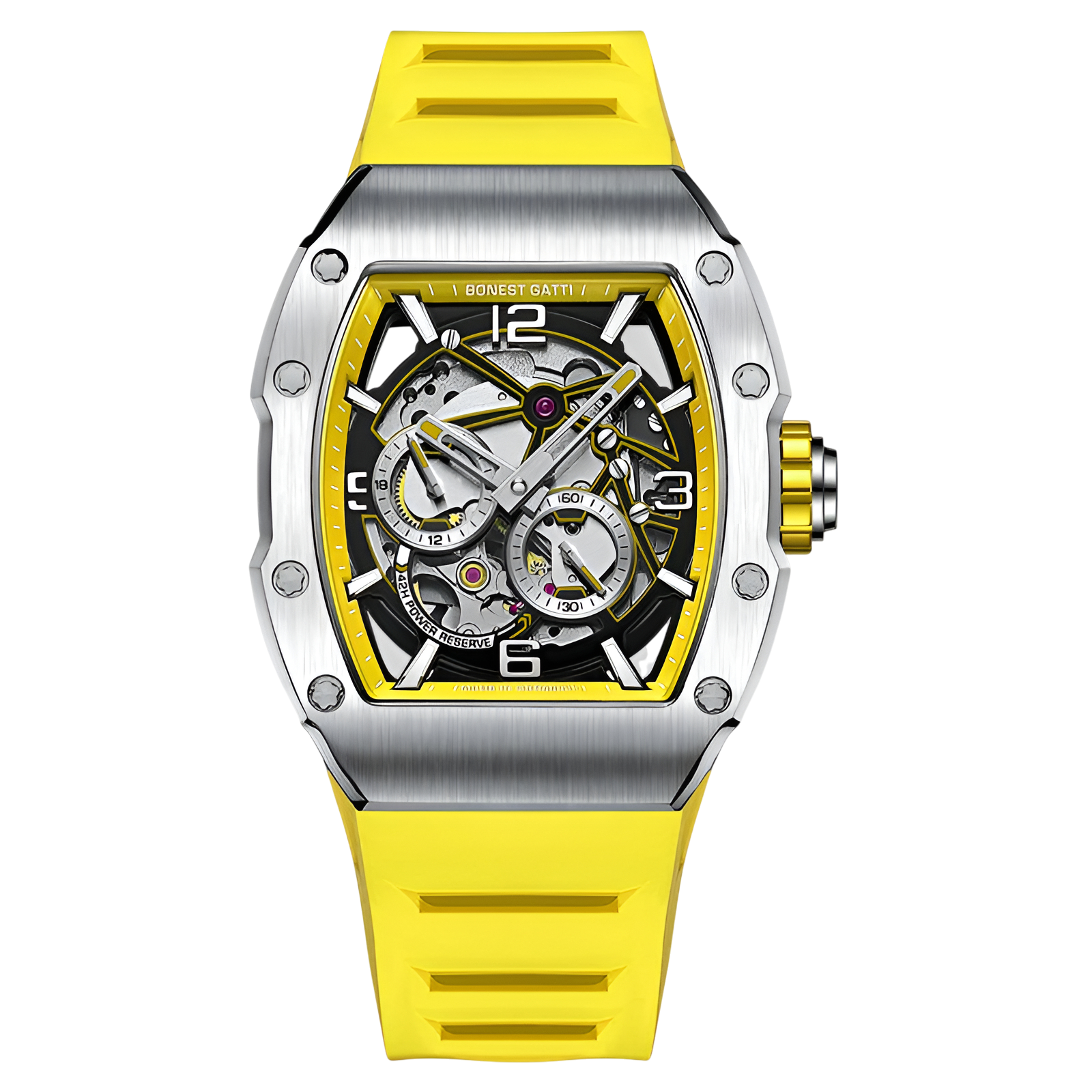 BONEST GATTI BG9903 – Sunburst Velocity Edition with yellow strap and silver case