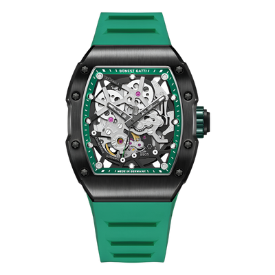 BONEST GATTI BG9905 – Shadow Green Edition featuring black case with green rubber strap
