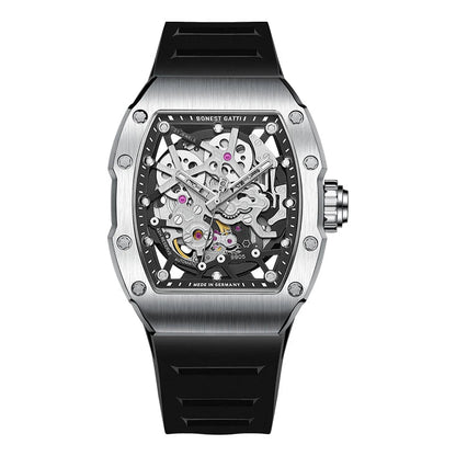 BONEST GATTI BG9905 – Silver Phantom Edition with brushed silver case and black strap
