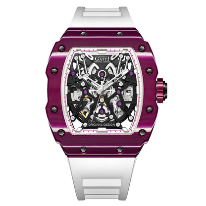 BONEST GATTI BG9907 – Cosmic Purple Edition with purple carbon fiber case and white strap
