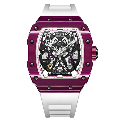 BONEST GATTI BG9907 – Cosmic Purple Edition with purple carbon fiber case and white strap
