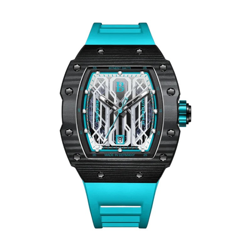 BONEST GATTI BG9916 – Aqua Velocity Edition with blue rubber strap and carbon titanium case
