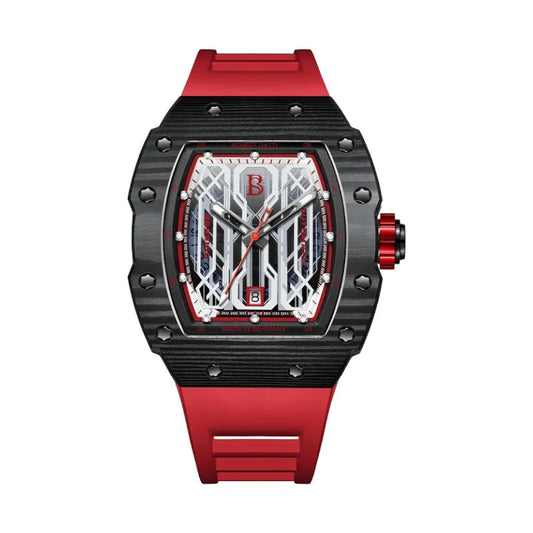 BONEST GATTI BG9916 – Crimson Pulse Edition with red strap and carbon fiber body
