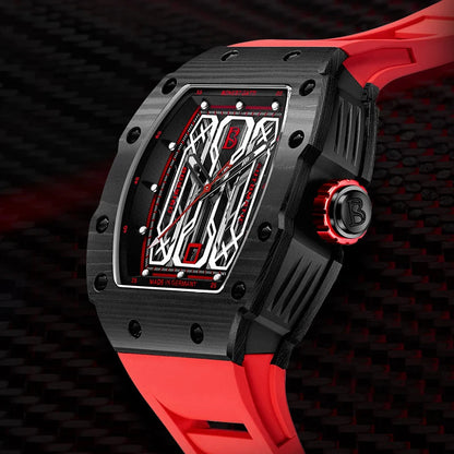 BONEST GATTI BG9916 – Crimson Pulse Edition with red strap and carbon fiber body
