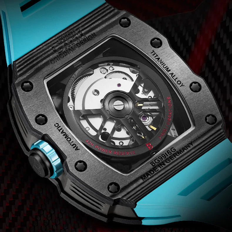 BONEST GATTI BG9916 – Rear titanium case showing automatic rotor and power reserve
