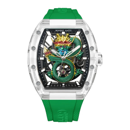 BONEST GATTI BG9980 – Emerald Dragon Edition with green hollow dial and glass case
