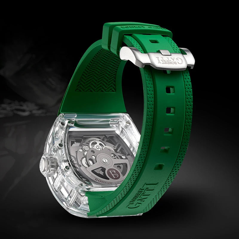 BONEST GATTI BG9980 – Emerald Dragon Edition with green hollow dial and glass case
