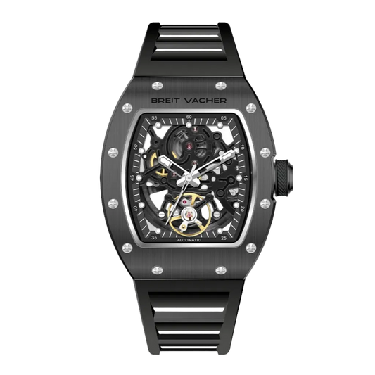 BREITVACHER 919012 - Auto - isolated, black, skeleton dial, tonneau case