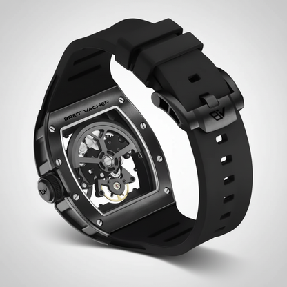 BREITVACHER 919012 - Auto - back view, transparent caseback, mechanical movement, black strap