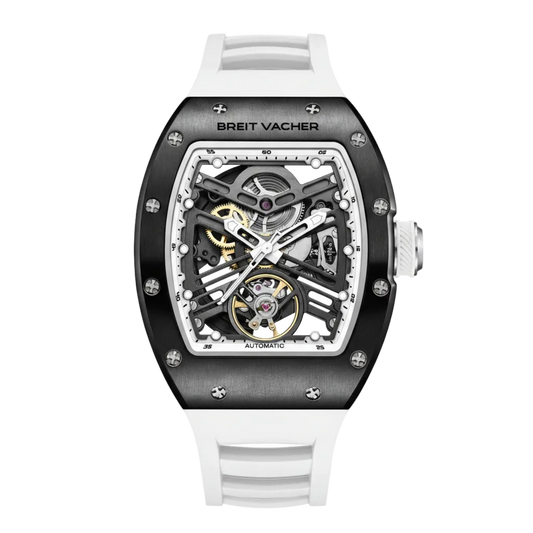 BREITVACHER 919013 - Quar - front view, skeleton dial, white strap