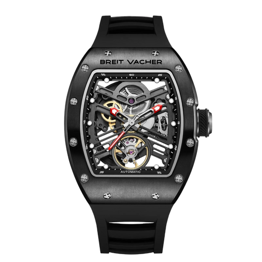 BREITVACHER 919013 - Auto - Front view, skeleton dial, red hands