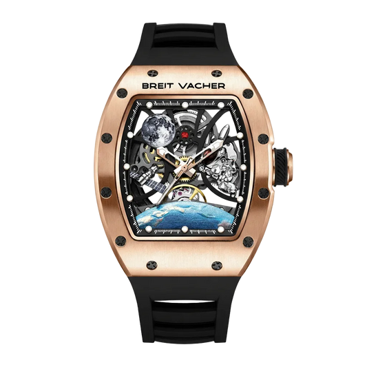 BREITVACHER 919014 - Men - front view, rose gold, black strap, space dial