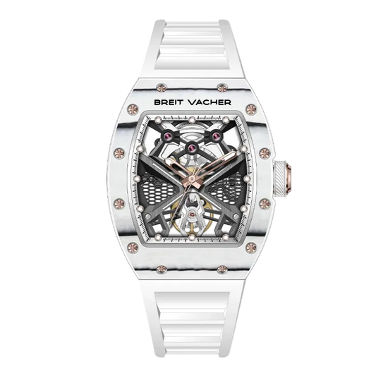 BREITVACHER 91905 - Men A - Front view, white strap, skeleton dial