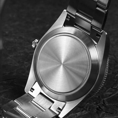 Back view of San Martin SN0138 Automatic Diver Watch – Solid Stainless Steel Case Back with Brushed Finish