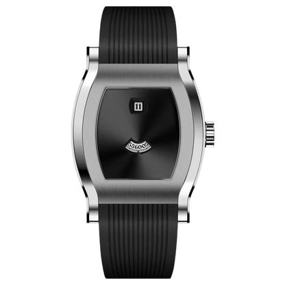 Black and silver watch on a white background