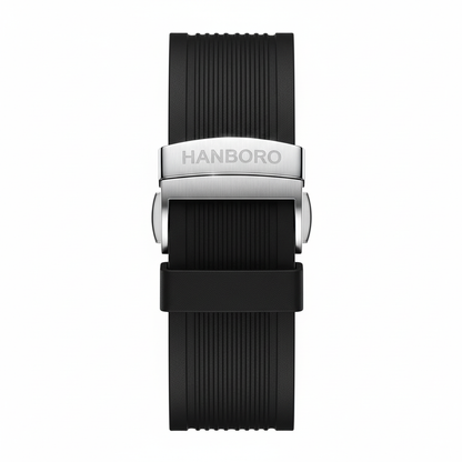 HANBORO 996-1 - Mechanica - black rubber strap, polished clasp