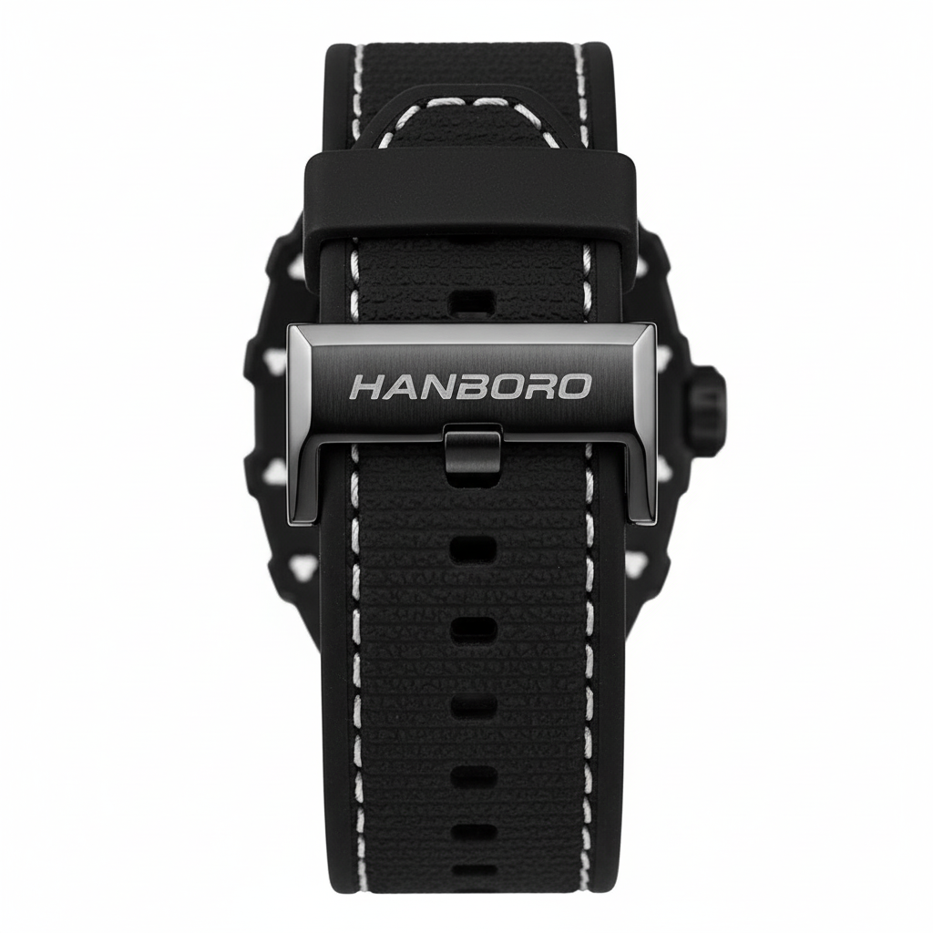 Black watch with visible brand name on a white background