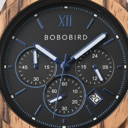 Bobobird watch with black dial and wooden case