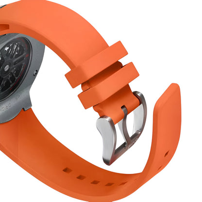 Bonest Gatti BG5803 orange rubber strap detail with stainless steel buckle and perforated adjustment holes