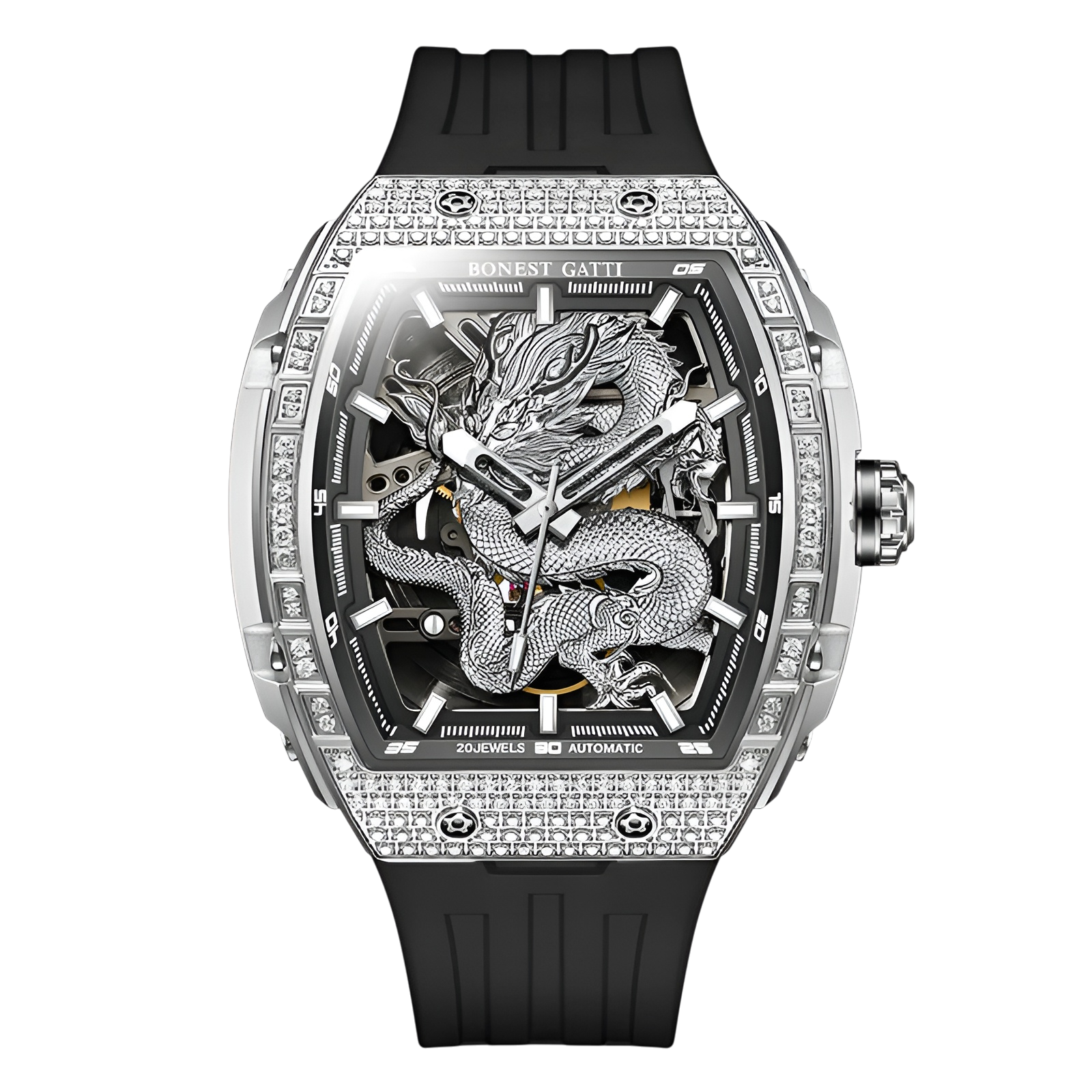 Bonest Gatti BG5605-A1 Dragon Skeleton Automatic Watch – Iced Bezel Edition breitvacher