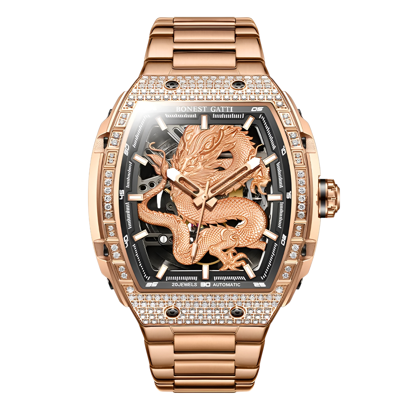 Bonest Gatti BG5605-A1 – Rose Gold Dragon Skeleton Automatic Watch Front View