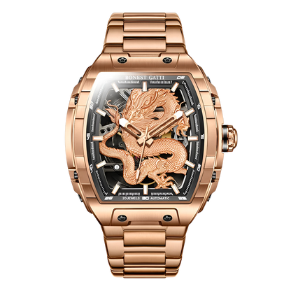 Bonest Gatti BG5605-A1 – Rose Gold Dragon Skeleton Automatic Watch Front View