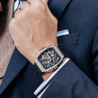 Bonest Gatti BG5605-A1 – Silver Dragon Skeleton Automatic Watch Front View