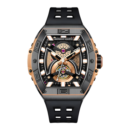Bonest Gatti BG5701 – Rose Gold Phantom Skeleton Automatic Watch Front View
