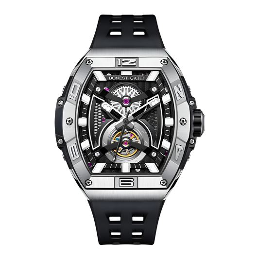 Bonest Gatti BG5701 – Silver Phantom Skeleton Automatic Watch Front View
