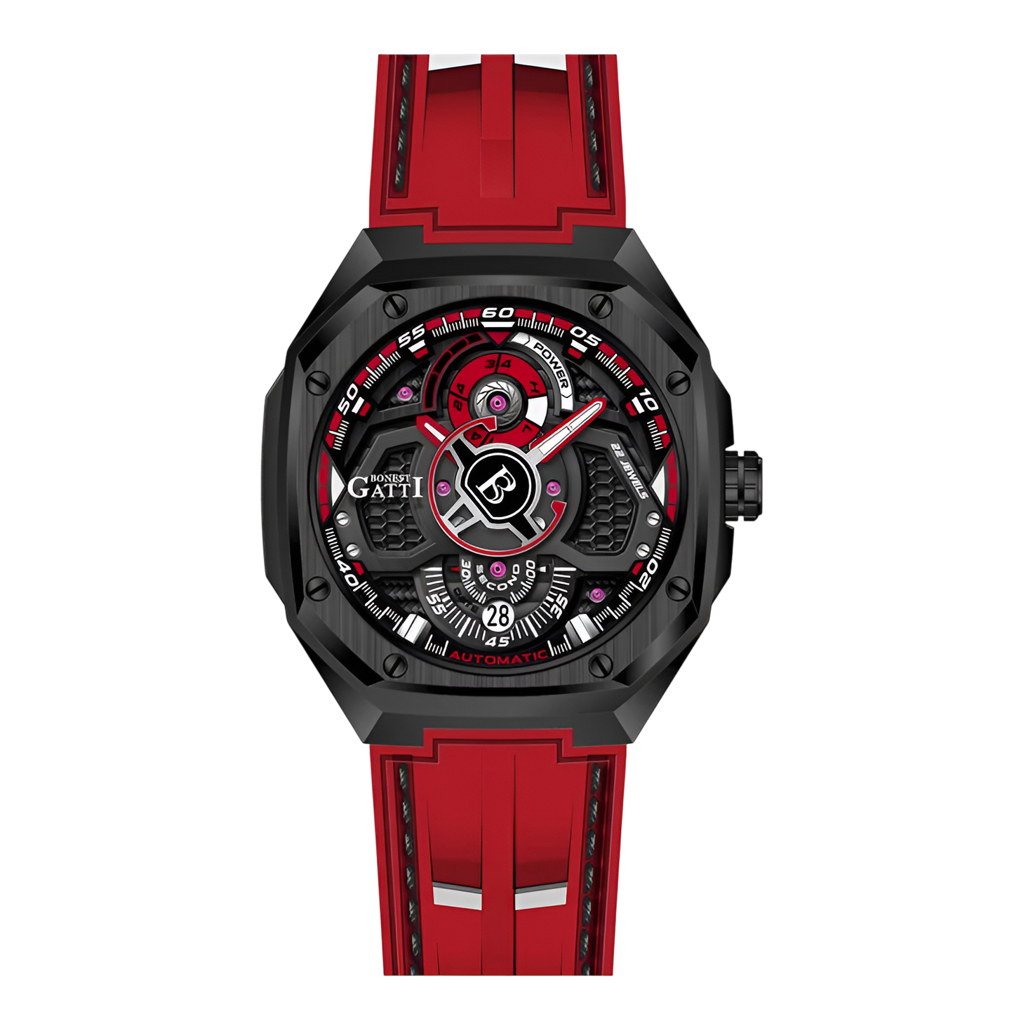 Bonest Gatti BG5801 – Red Edition Automatic Watch Front View
