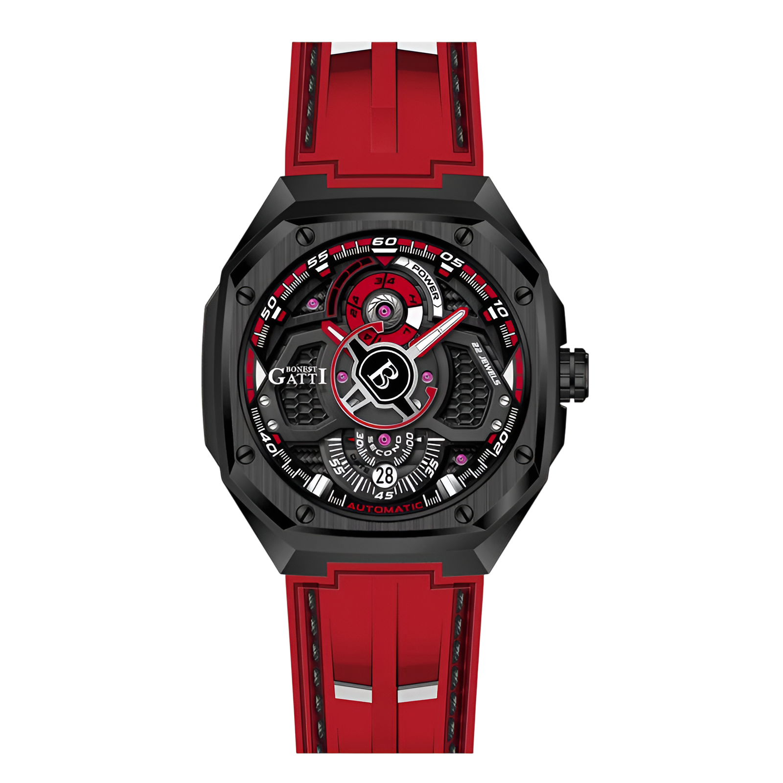 Bonest Gatti BG5801 – Red Edition Automatic Watch Front View
