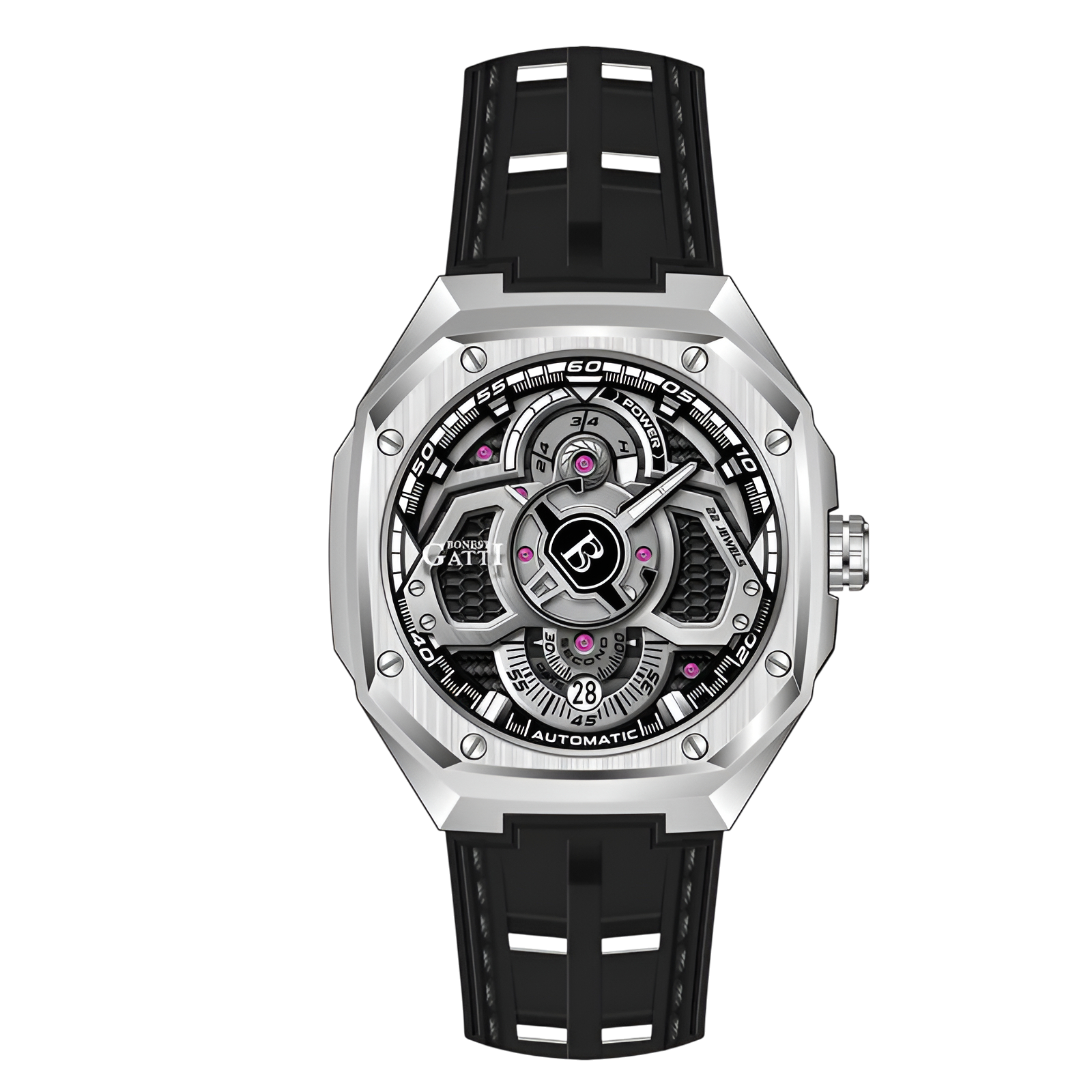 Bonest Gatti BG5801 – Silver Phantom Automatic Watch Front View
