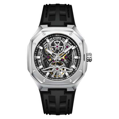 Bonest Gatti BG5802 – Silver Edge Edition Skeleton Automatic Watch Front View
