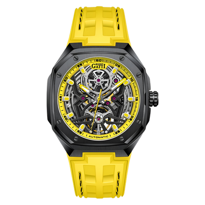 Bonest Gatti BG5802 – Yellow Sport Edition Skeleton Automatic Watch Front View
