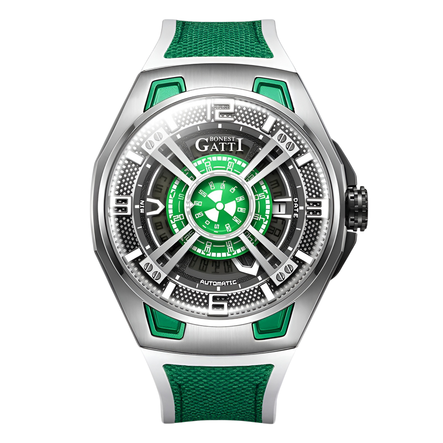 Bonest Gatti BG5803 – Silver Green Edition Automatic Mechanical Watch Front View