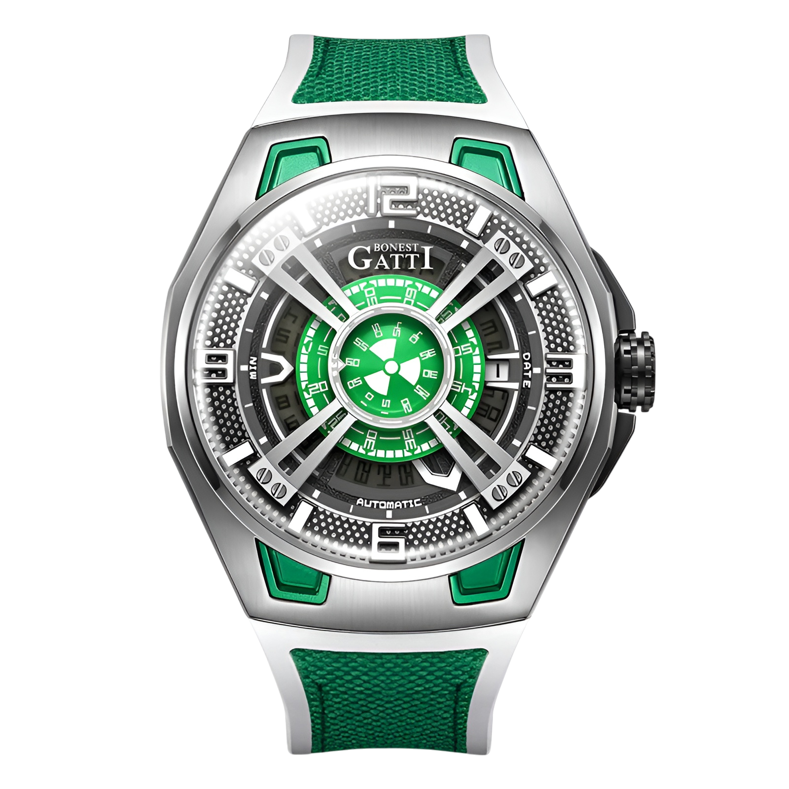 Bonest Gatti BG5803 – Silver Green Edition Automatic Mechanical Watch Front View