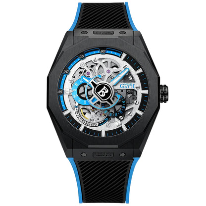 Black version of Bonest Gatti BG7601-A Automatic Mechanical Watch with blue dial