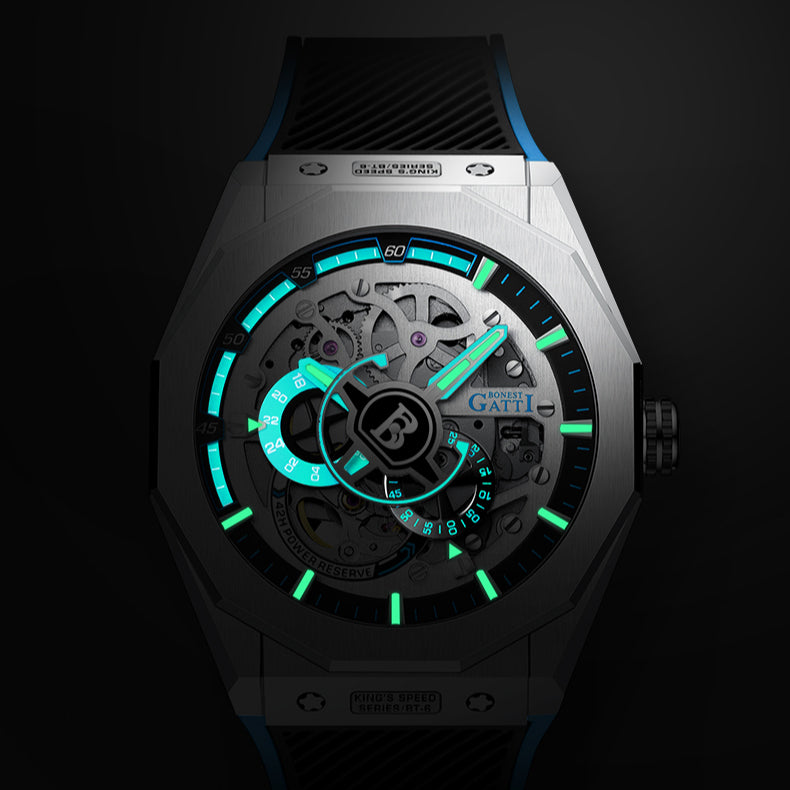 Transparent caseback showing self-winding mechanical movement of Bonest Gatti BG7601-A