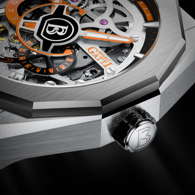Side view showing stainless steel case and sapphire crystal of Bonest Gatti BG7601-A