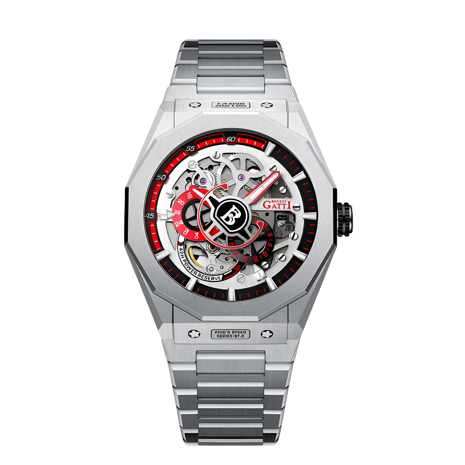 Bonest Gatti Mechanical Watch for men featuring red luminous dial and steel bracelet