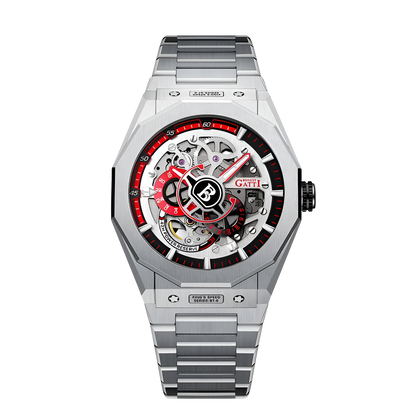 Bonest Gatti Mechanical Watch for men featuring red luminous dial and steel bracelet