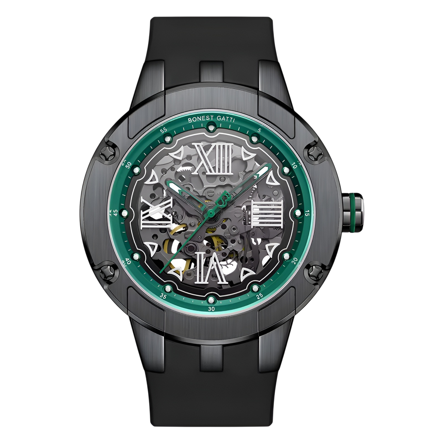 Men’s Automatic Skeleton Watch featuring Green skeleton dial and stainless steel case