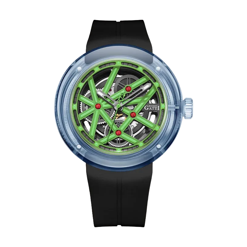 Bonest Gatti BG7702 Green Automatic Skeleton Watch with luminous black strap