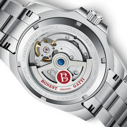 Bonest Gatti BG8003 Automatic Watch transparent caseback revealing mechanical rotor
