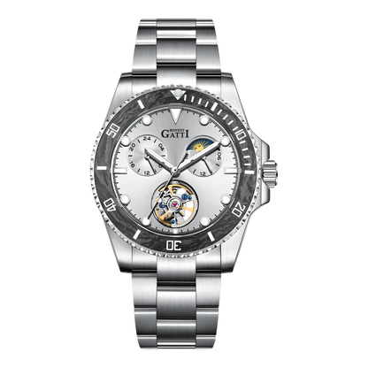 Men’s automatic skeleton watch BG8003 silver dial sapphire crystal stainless-steel bracelet