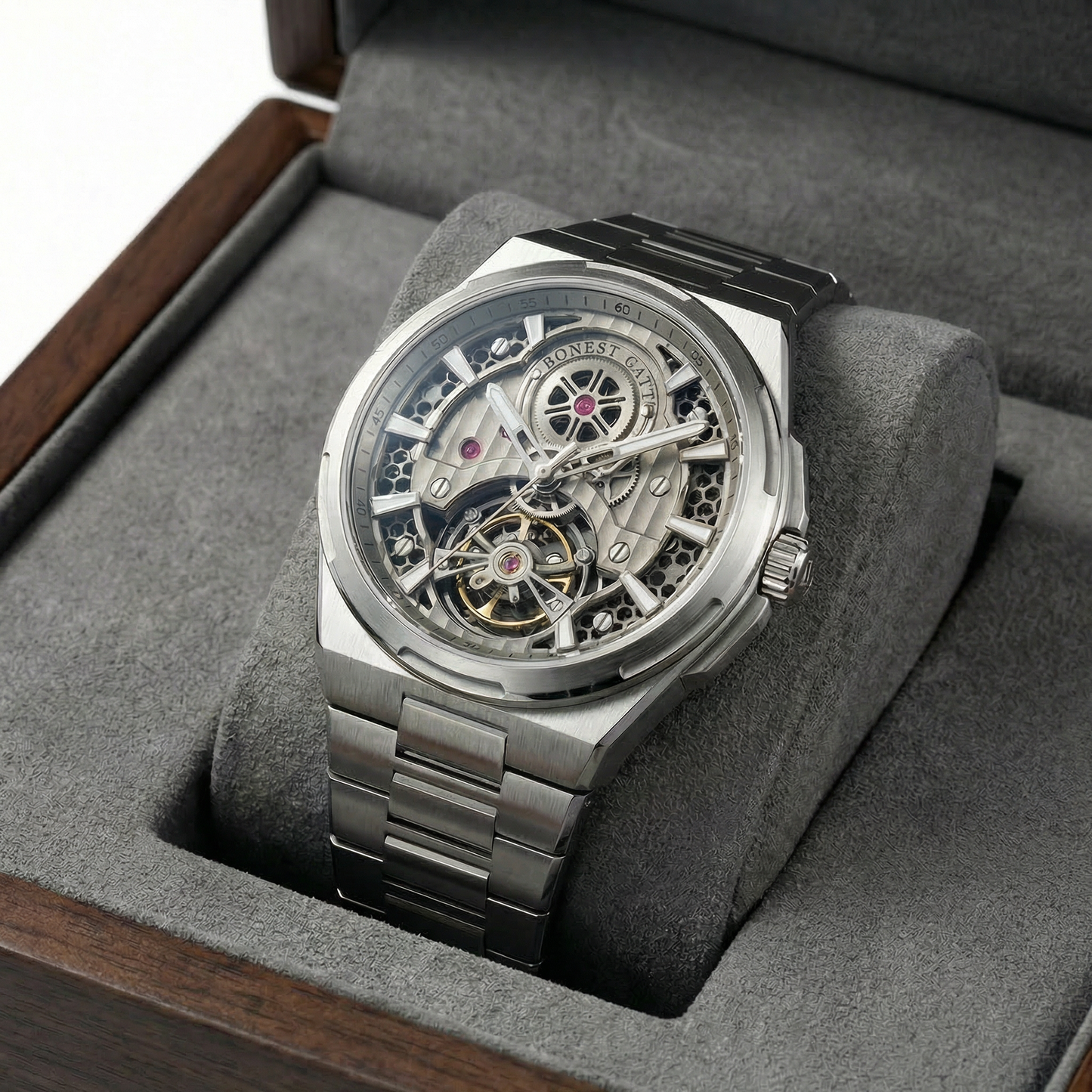 BONEST GATTI BG8007 - Men - silver watch front in box