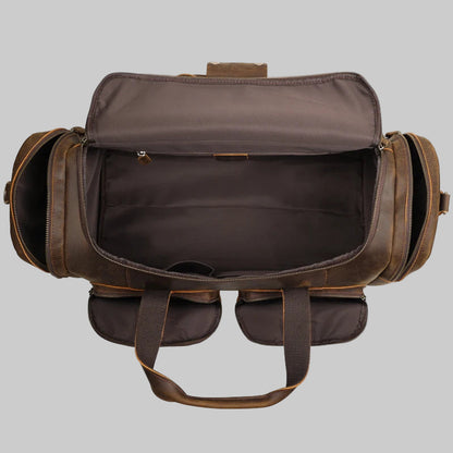 Men's Leather Travel Duffle Bag — Crazy Horse - top down open interior