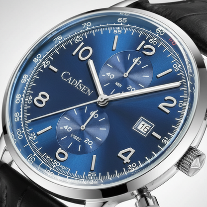 CADISEN C7065 - Men Quart - close-up, blue chronograph, date window